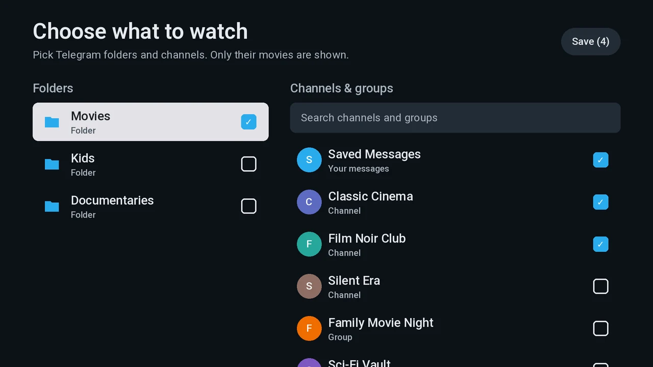 Choose what to watch: screenshot from the TV