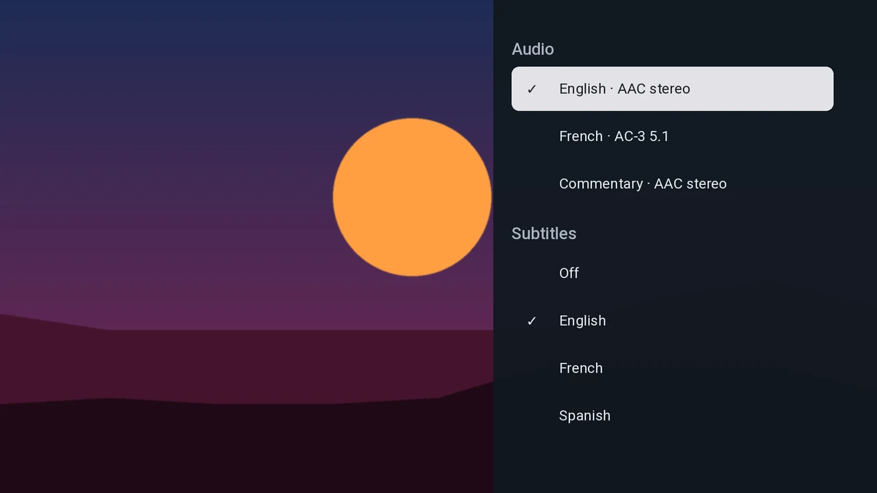 Choosing audio and subtitles