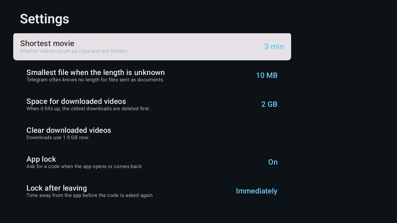 Settings: screenshot from the TV